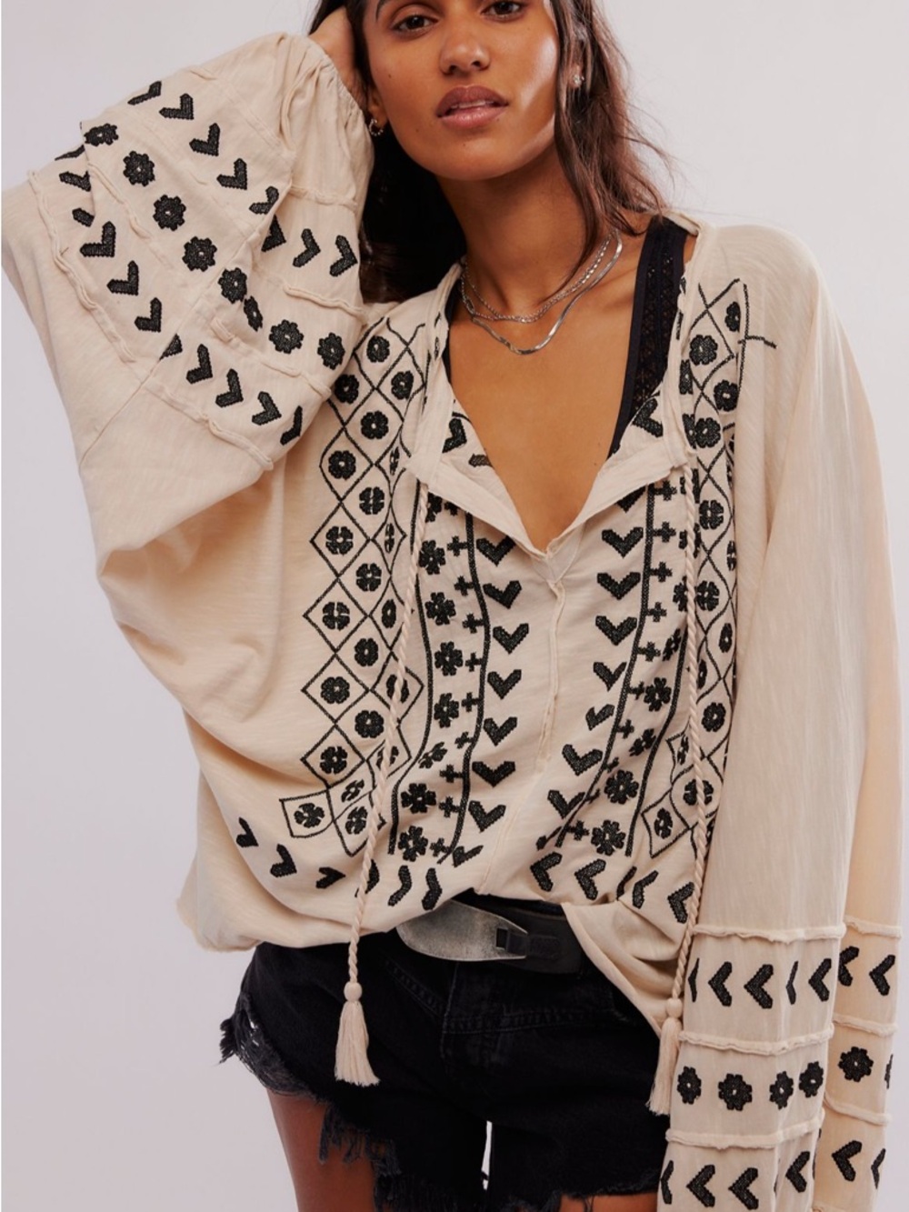 NWOT Free People Savannah Embroidered Top